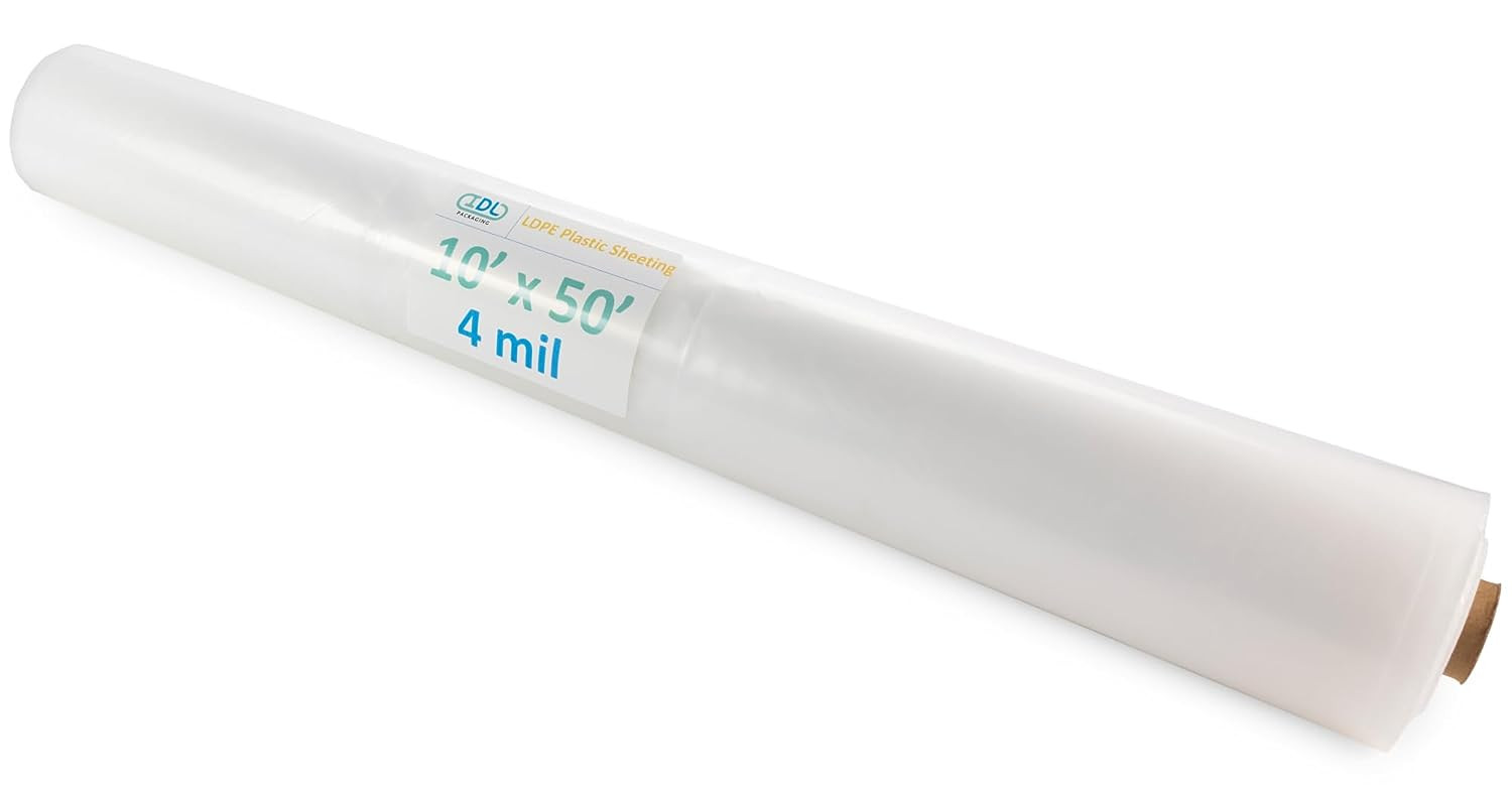 10' x 50' Clear 4 mil Plastic Sheeting for Painting, LDPE Film Roll, 500 sq. ft. Area
